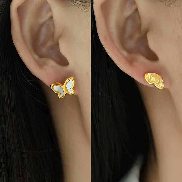 Wholesale 316L Stainless Steel 18K Gold Plated Butterfly Shape Animal Zodiac Style Earrings For Women