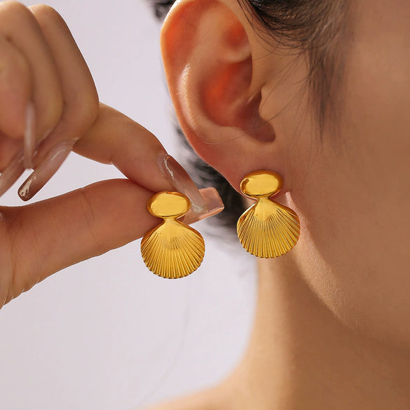 Wholesale 316L Stainless Steel 18K Gold Plated Geometric Stitching Shell Earrings For Women