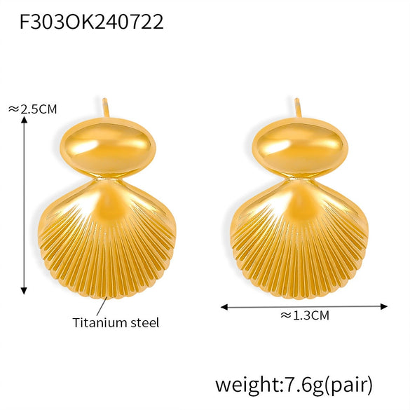 Wholesale 316L Stainless Steel 18K Gold Plated Geometric Stitching Shell Earrings For Women