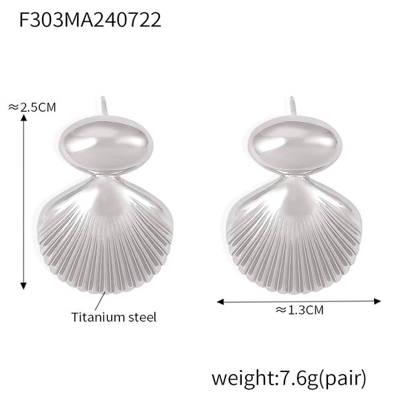 Wholesale 316L Stainless Steel 18K Gold Plated Geometric Stitching Shell Earrings For Women