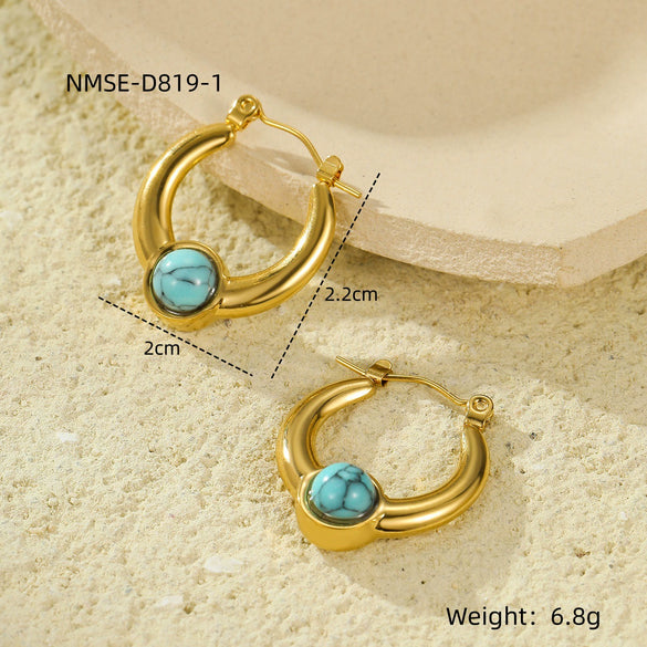 Wholesale Titanium Steel 18K Gold Plated Ushaped Natural Stone Earrings For Women Vintage Style