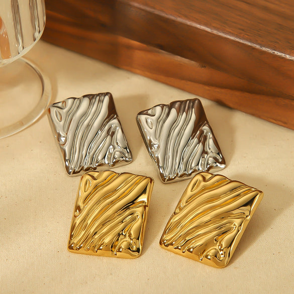 Wholesale Titanium Steel 18K Gold Plated Wave Earrings For Women Natural Style