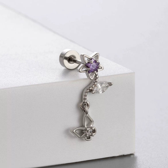 Wholesale Titanium Steel Lady's Ear Nail With Zircon Bow And Heart Shape