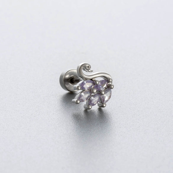 Wholesale Titanium Steel Lady's Ear Nail With Zircon Bow And Heart Shape