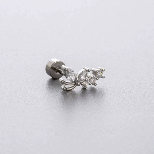 Wholesale Titanium Steel Lady's Ear Nail With Zircon Bow And Heart Shape