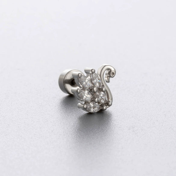 Wholesale Titanium Steel Lady's Ear Nail With Zircon Bow And Heart Shape