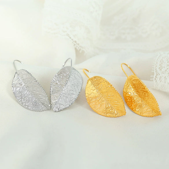 Wholesale 316L Stainless Steel Leaf Earrings Retro Style Electroplating For Women
