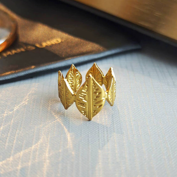 Wholesale Titanium Steel Leaf Ring Fashion Retro Design Jewelry For Women