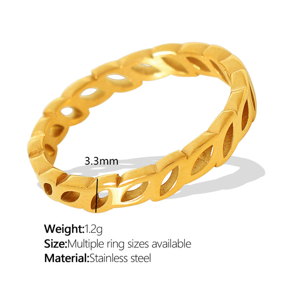 Wholesale 316L Stainless Steel Leafshaped Ring With Electroplating And Trendy Creative Design Jewelry