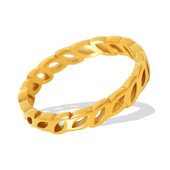 Wholesale 316L Stainless Steel Leafshaped Ring With Electroplating And Trendy Creative Design Jewelry