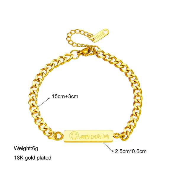 Wholesale Titanium Steel Lettering Smiley Face Expression Chain Bracelet With Electroplating Treatment For Unisex Geometric Style Accessories