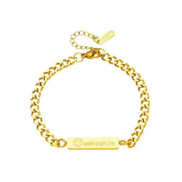 Wholesale Titanium Steel Lettering Smiley Face Expression Chain Bracelet With Electroplating Treatment For Unisex Geometric Style Accessories