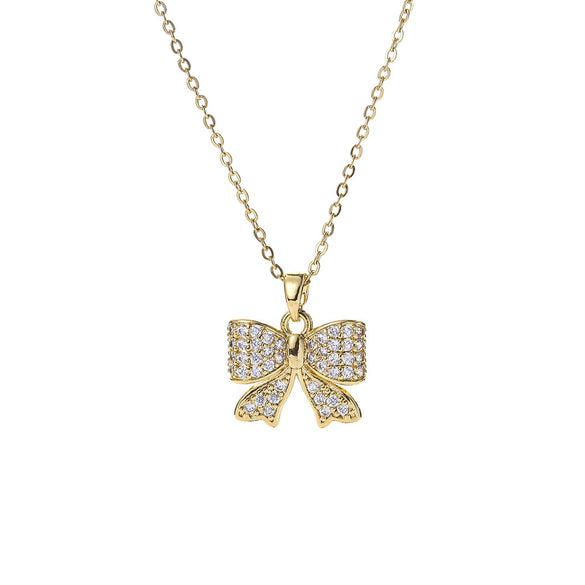 Wholesale Titanium Steel Light Luxury Bow Diamondinspired Women's Necklace With Ochain