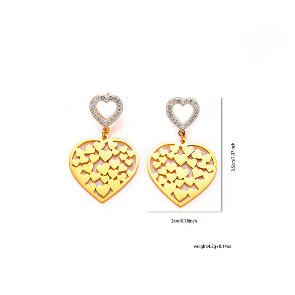 Wholesale Titanium Steel Light Luxury Geometric Hollow Heart Shape Electroplated Women's Earrings