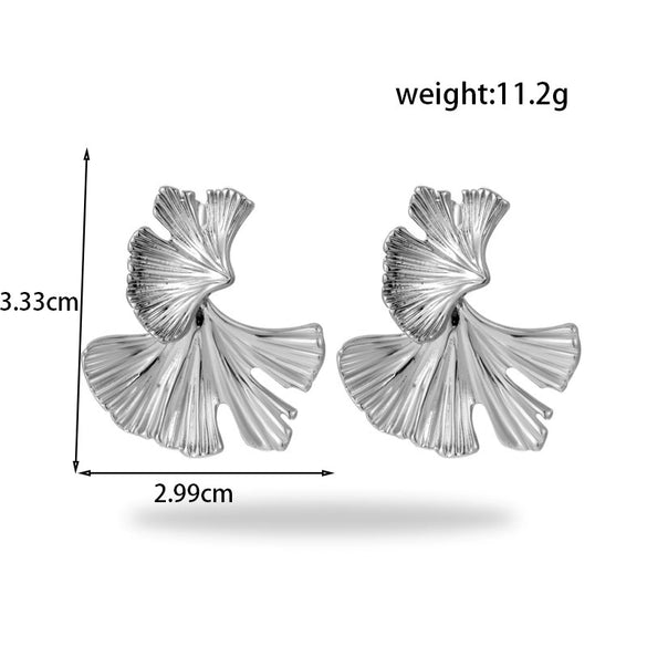 Wholesale Titanium Steel Light Luxury Women's Earrings With Flower Pattern And Double Layer Fish Tail Ginkgo Leaf Design Electroplated