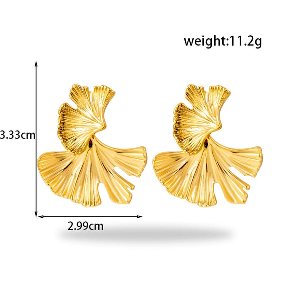 Wholesale Titanium Steel Light Luxury Women's Earrings With Flower Pattern And Double Layer Fish Tail Ginkgo Leaf Design Electroplated