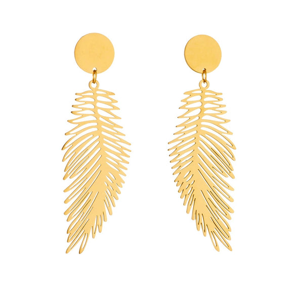 Wholesale Titanium Steel Long Exaggerated Feather Pendant Earrings Retro Cold Style Electroplating For Women