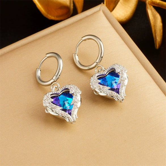 Wholesale Titanium Steel Love Wings Heart Shape Diamond Earrings And Pendant Accessories For Women