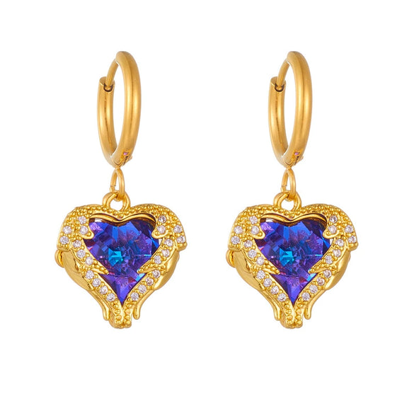 Wholesale Titanium Steel Love Wings Heart Shape Diamond Earrings And Pendant Accessories For Women