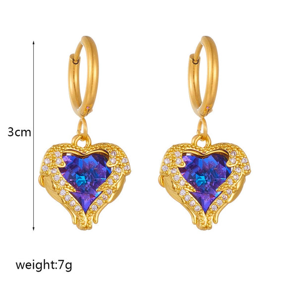 Wholesale Titanium Steel Love Wings Heart Shape Diamond Earrings And Pendant Accessories For Women