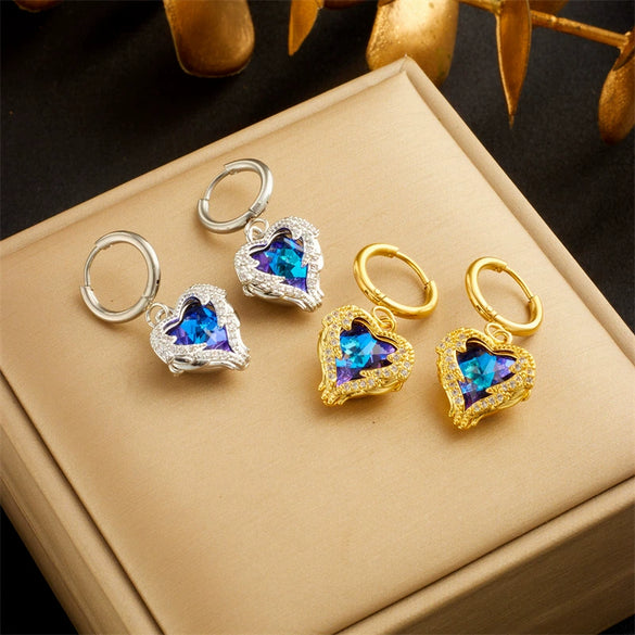 Wholesale Titanium Steel Love Wings Heart Shape Diamond Earrings And Pendant Accessories For Women