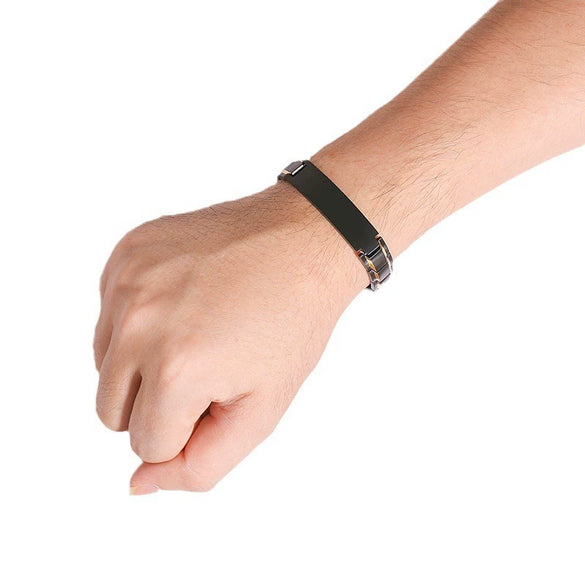 Wholesale Titanium Steel Men's Bracelet With Brushed Surface Geometric Pattern And Engraved Electroplating Treatment
