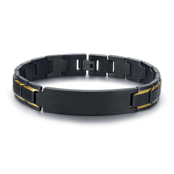 Wholesale Titanium Steel Men's Bracelet With Brushed Surface Geometric Pattern And Engraved Electroplating Treatment