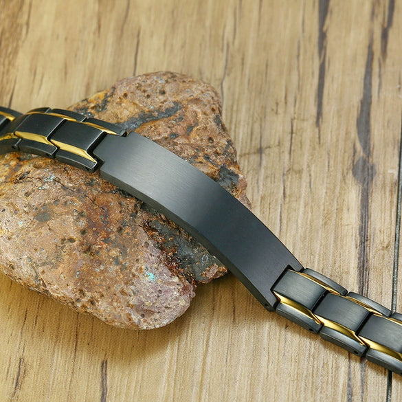 Wholesale Titanium Steel Men's Bracelet With Brushed Surface Geometric Pattern And Engraved Electroplating Treatment