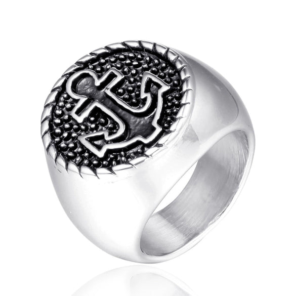 Wholesale Titanium Steel Men's Jewelry Geometric Anchor Ring Electroplated Punk Rock Style