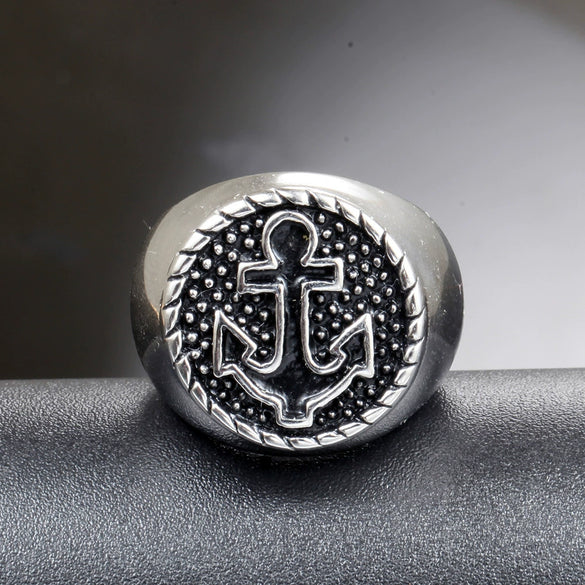 Wholesale Titanium Steel Men's Jewelry Geometric Anchor Ring Electroplated Punk Rock Style