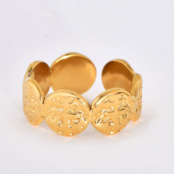 Wholesale Titanium Steel Metal Ring With Geometric Pattern Hammer Pattern Stitching Vintage And Exotic Style