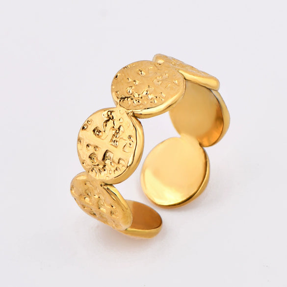 Wholesale Titanium Steel Metal Ring With Geometric Pattern Hammer Pattern Stitching Vintage And Exotic Style