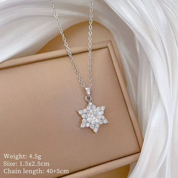 Wholesale Titanium Steel Micro Inlay Geometric Snowflake Cartoon Necklace For Women