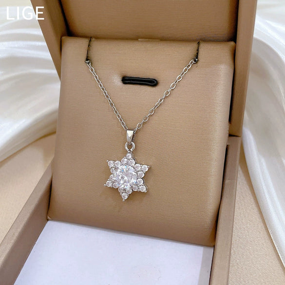 Wholesale Titanium Steel Micro Inlay Geometric Snowflake Cartoon Necklace For Women