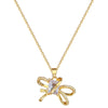 Wholesale Titanium Steel Microinlaid Geometric Bow Women's Necklace Earrings Set With Electroplating