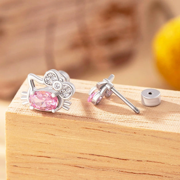 Wholesale Titanium Steel Microinlaid Zircon Animal Cat Head Ear Nail For Women