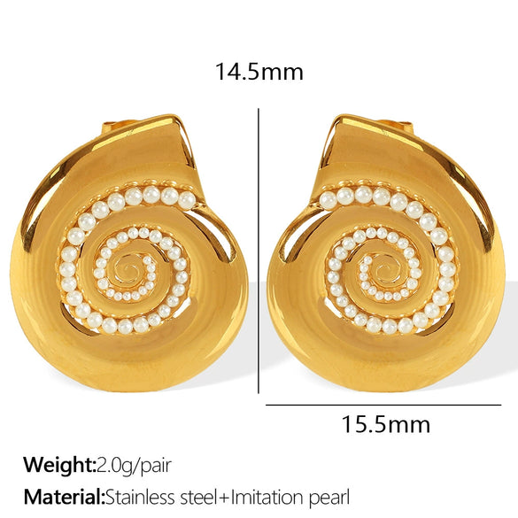 Wholesale 316L Stainless Steel Minimalist Conch White Bead Earrings With Electroplating For Women