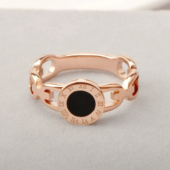 Wholesale Titanium Steel Minimalist Hollow Ring With Geometric Letters Numbers Electroplating