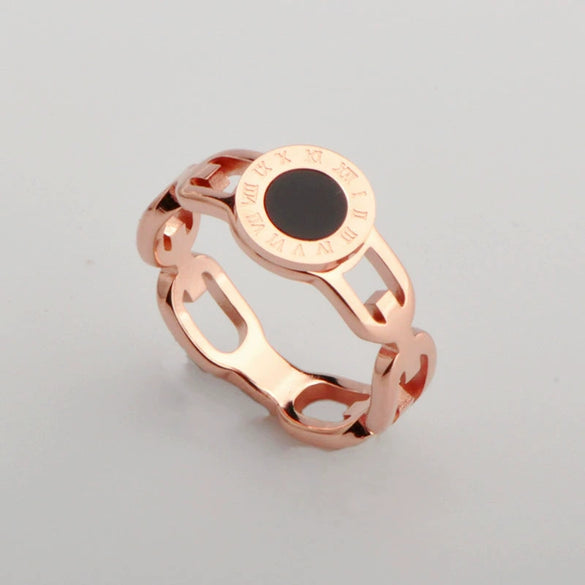 Wholesale Titanium Steel Minimalist Hollow Ring With Geometric Letters Numbers Electroplating