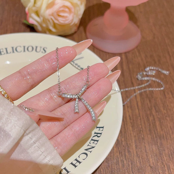 Wholesale Titanium Steel Mixed Gem Inlay Cherry Pendant Necklace For Women Light Luxury Inlaid Zircon Cross Chain
