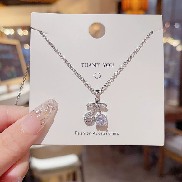 Wholesale Titanium Steel Mixed Gem Inlay Cherry Pendant Necklace For Women Light Luxury Inlaid Zircon Cross Chain