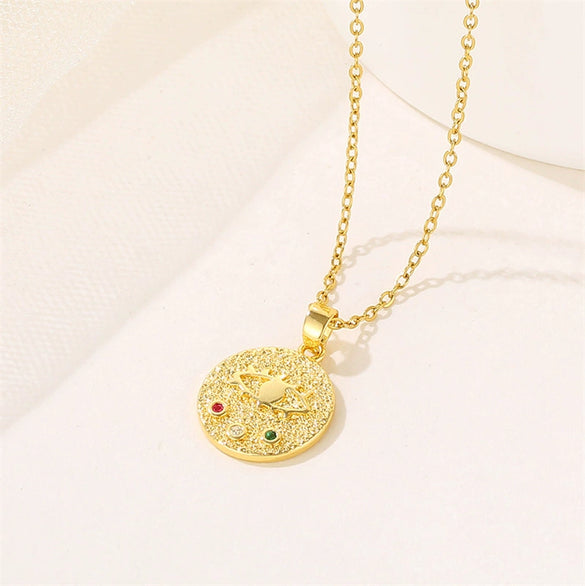 Wholesale Titanium Steel Mixed Gem Inlay Geometric Devil's Eye Embossed Electroplated Women's Clavicle Necklace