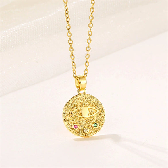 Wholesale Titanium Steel Mixed Gem Inlay Geometric Devil's Eye Embossed Electroplated Women's Clavicle Necklace