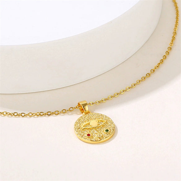 Wholesale Titanium Steel Mixed Gem Inlay Geometric Devil's Eye Embossed Electroplated Women's Clavicle Necklace