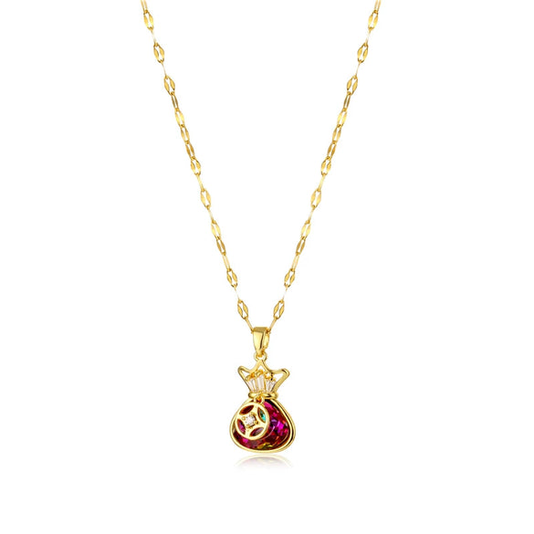 Wholesale Titanium Steel Money Bag Pattern Short Necklace For Women With Diamond Design
