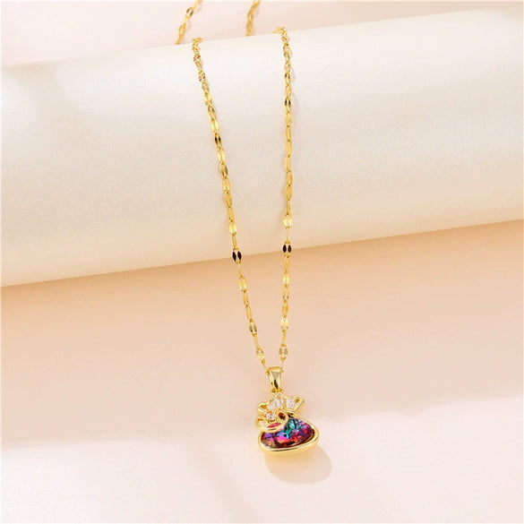 Wholesale Titanium Steel Money Bag Pattern Short Necklace For Women With Diamond Design