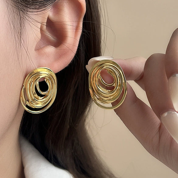 Wholesale Titanium Steel Mosquito Coil Earrings With Multilayer Line Wrapped Oval Geometric Design And Electroplating For Women
