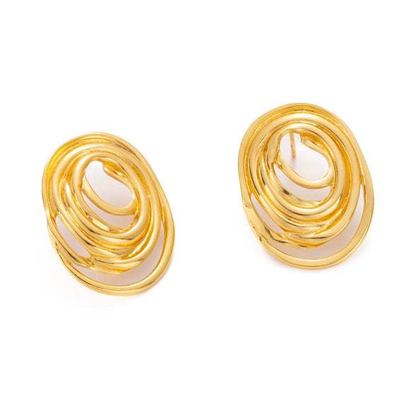 Wholesale Titanium Steel Mosquito Coil Earrings With Multilayer Line Wrapped Oval Geometric Design And Electroplating For Women