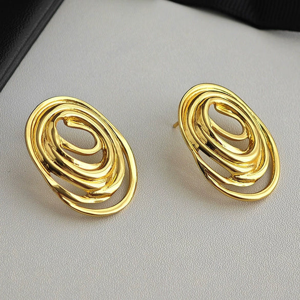 Wholesale Titanium Steel Mosquito Coil Earrings With Multilayer Line Wrapped Oval Geometric Design And Electroplating For Women