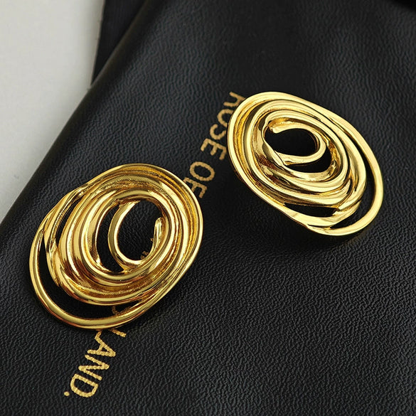 Wholesale Titanium Steel Mosquito Coil Earrings With Multilayer Line Wrapped Oval Geometric Design And Electroplating For Women